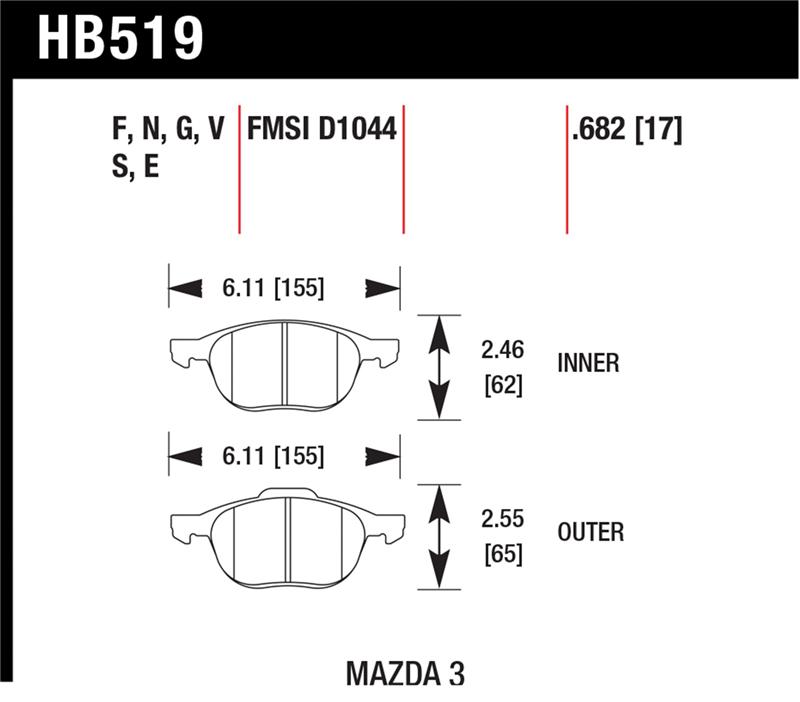 Mazda 3 Brake Pads - Front - Hawk Performance - HPS Street - `08-`09